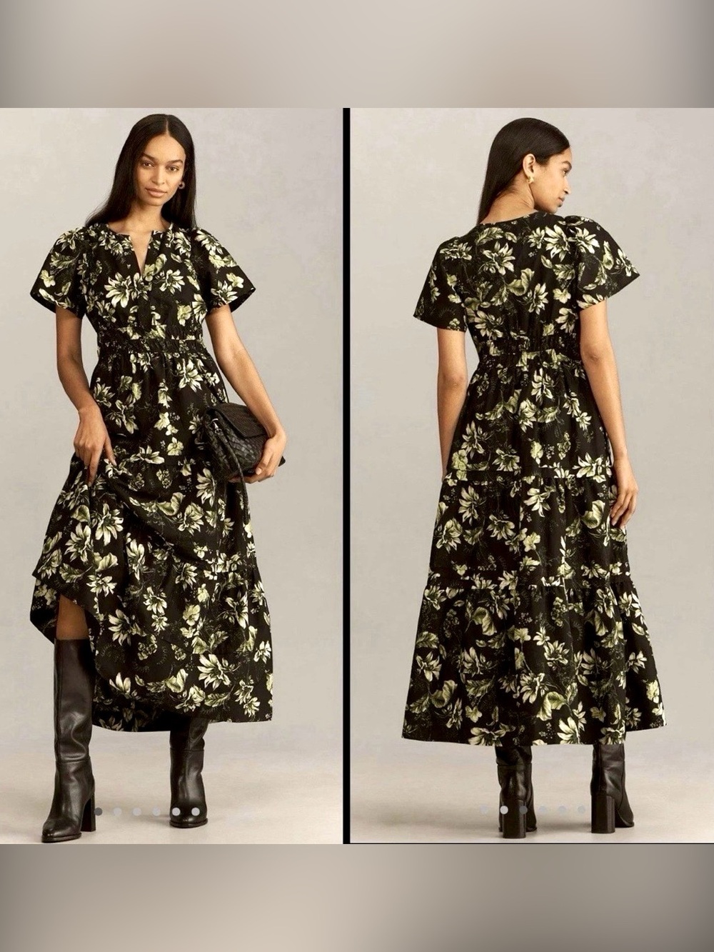 Somerset Anthropologie 100% Cotton Maxi Dress - Black/Green